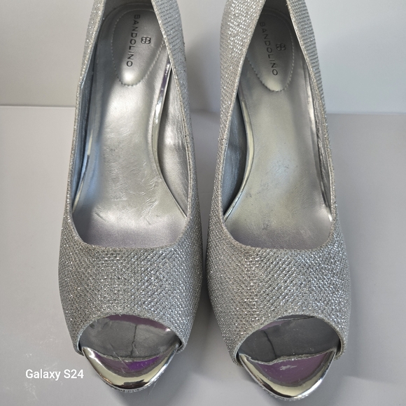 Bandolino Rainaa Glitter Peep Toe Slip On Pumps Silver Size 9.5 - Picture 3 of 9